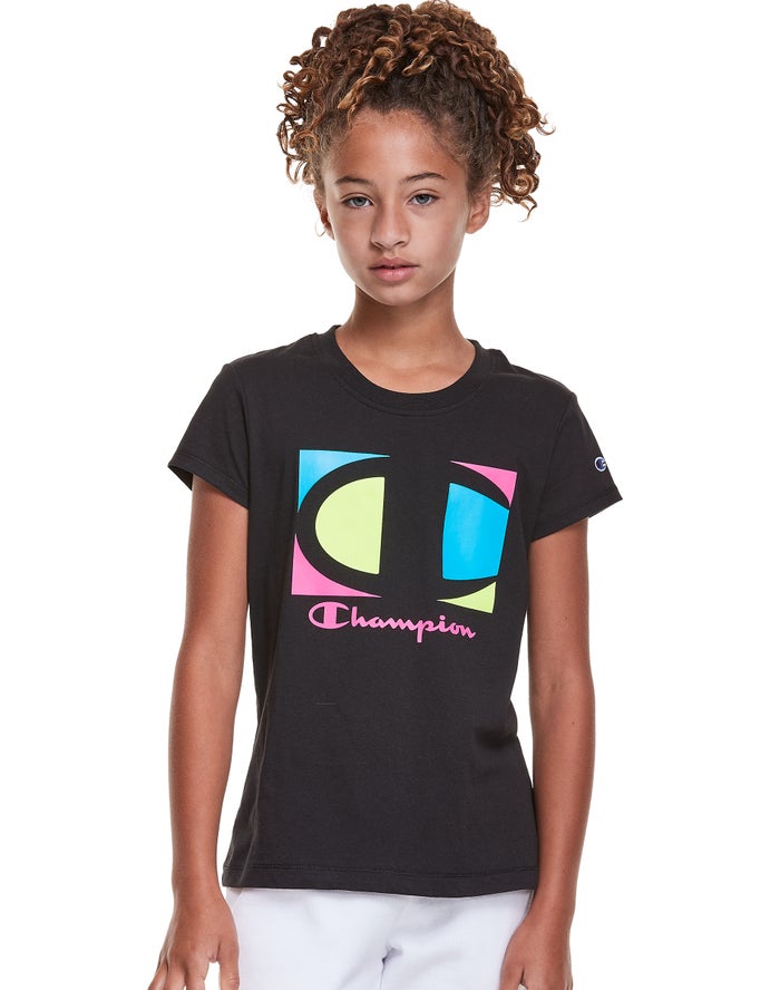 Champion T-Shirt Meisjes - Zwart - Classic Graphic Colorblock Logo ( 247930-QFJ )